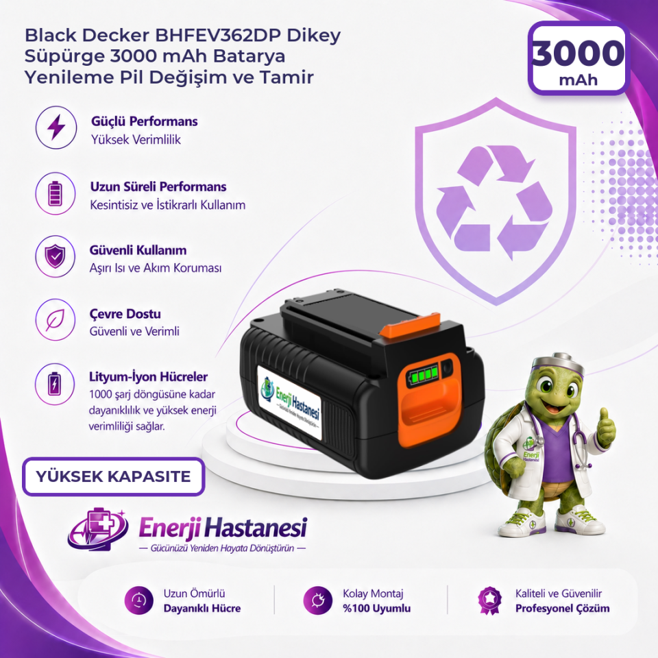 Black Decker BHFEV362DP Dikey Süpürge 3000 mAh Batarya Yenileme Pil Değişim ve Tamir