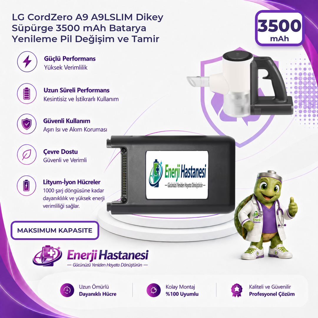 LG CordZero A9 A9LSLIM Dikey Süpürge 3500 mAh Batarya Yenileme Pil Değişim ve Tamir
