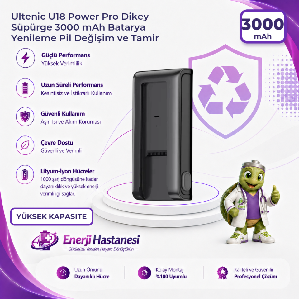 Ultenic U18 Power Pro Dikey Süpürge 3000 mAh Batarya Yenileme Pil Değişim ve Tamir