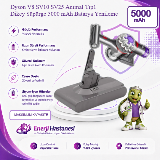 Dyson V8 SV10 SV25 Animal Tip1 Dikey Süpürge 5000 mAh Batarya Yenileme