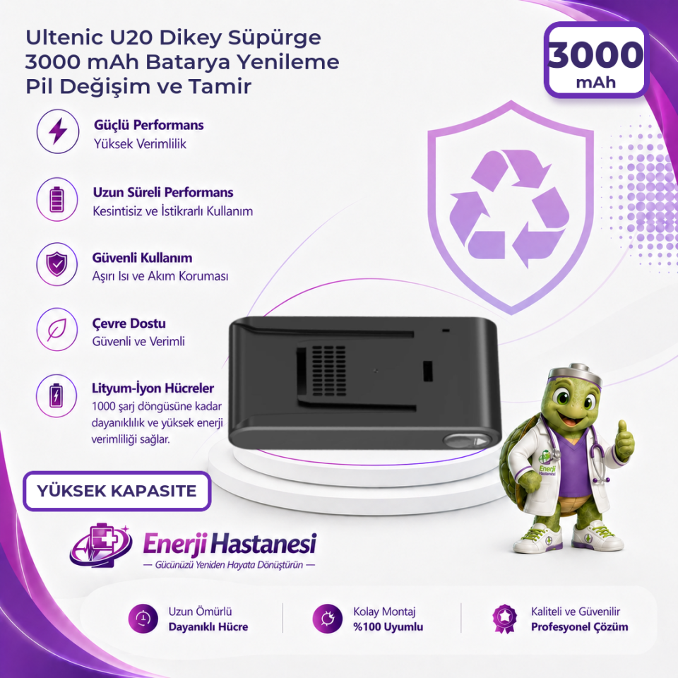 Ultenic U20 Dikey Süpürge 3000 mAh Batarya Yenileme Pil Değişim ve Tamir