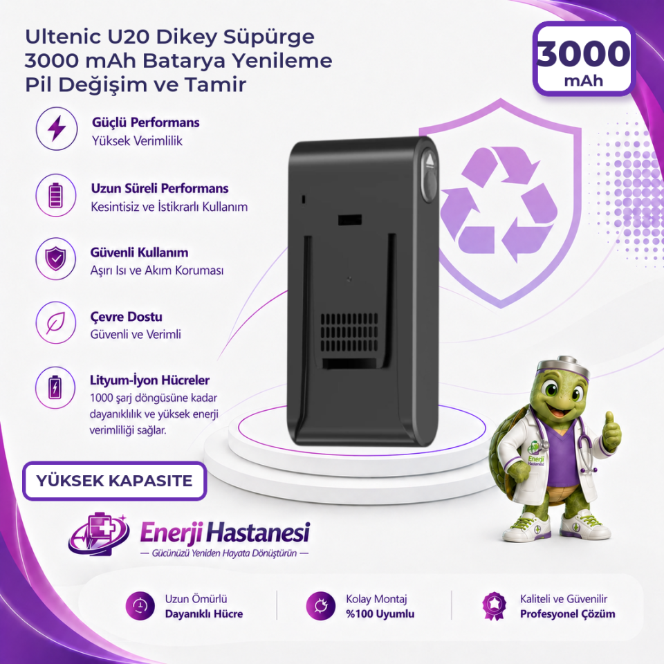 Ultenic U20 Dikey Süpürge 3000 mAh Batarya Yenileme Pil Değişim ve Tamir