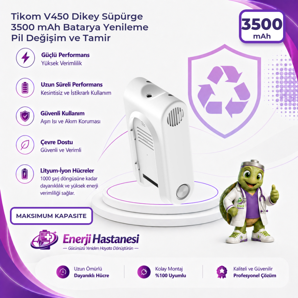 Tikom V450 Dikey Süpürge 3500 mAh Batarya Yenileme Pil Değişim ve Tamir