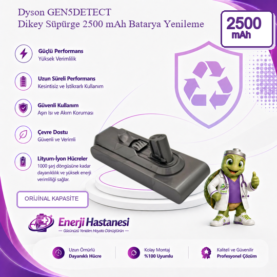 Dyson GEN5DETECT Dikey Süpürge 2500 mAh Batarya Yenileme