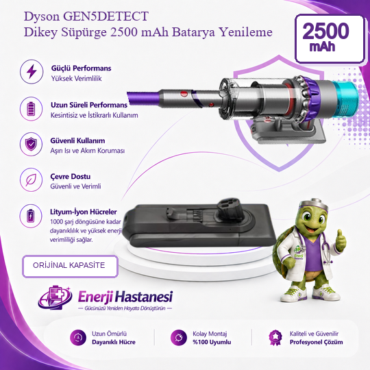 Dyson GEN5DETECT Dikey Süpürge 2500 mAh Batarya Yenileme
