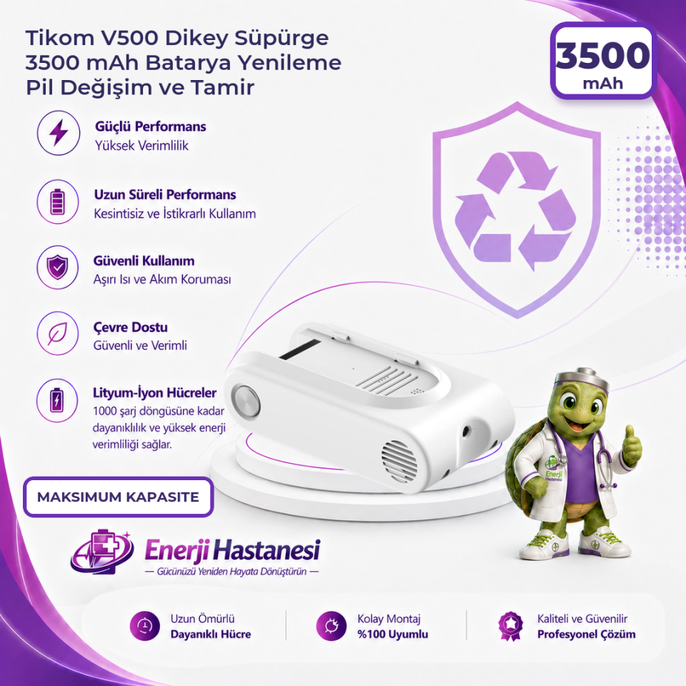 Tikom V500 Dikey Süpürge 3500 mAh Batarya Yenileme Pil Değişim ve Tamir