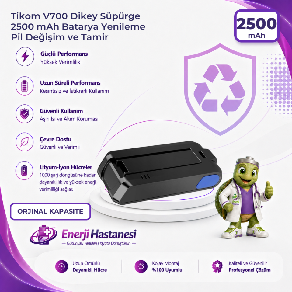 Tikom V700 Dikey Süpürge 2500 mAh Batarya Yenileme Pil Değişim ve Tamir
