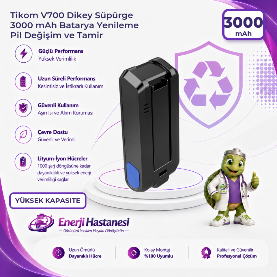 Tikom V700 Dikey Süpürge 3000 mAh Batarya Yenileme Pil Değişim ve Tamir