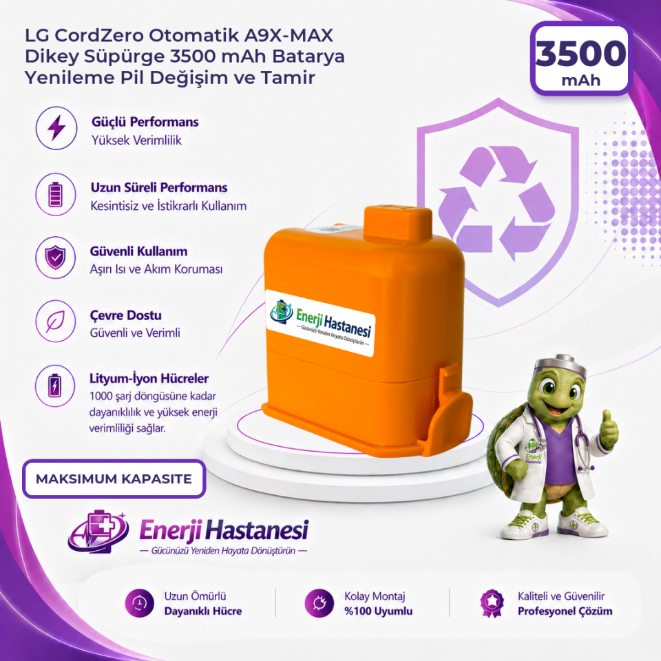 LG CordZero Otomatik A9X-MAX Dikey Süpürge 3500 mAh Batarya Yenileme Pil Değişim ve Tamir