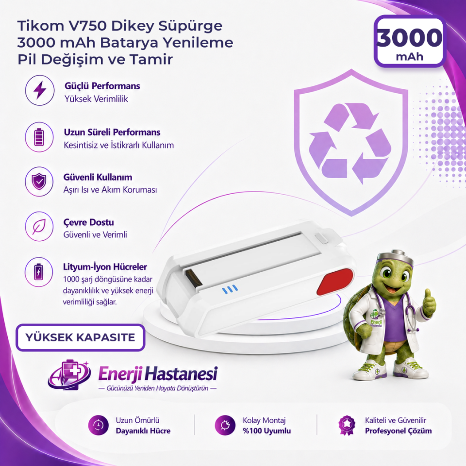 Tikom V750 Dikey Süpürge 3000 mAh Batarya Yenileme Pil Değişim ve Tamir