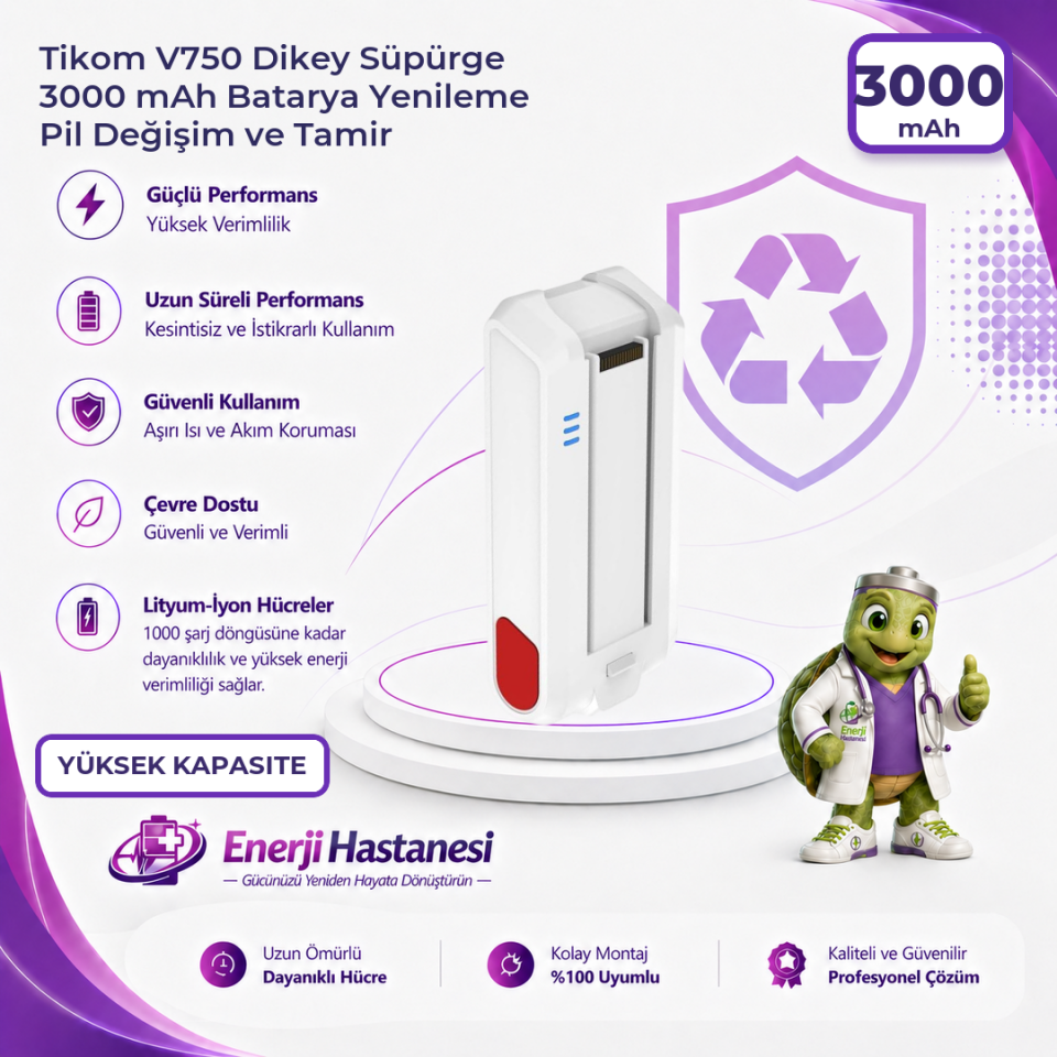 Tikom V750 Dikey Süpürge 3000 mAh Batarya Yenileme Pil Değişim ve Tamir