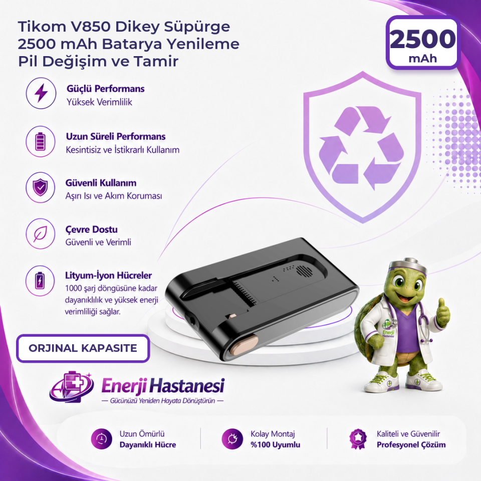 Tikom V850 Dikey Süpürge 2500 mAh Batarya Yenileme Pil Değişim ve Tamir
