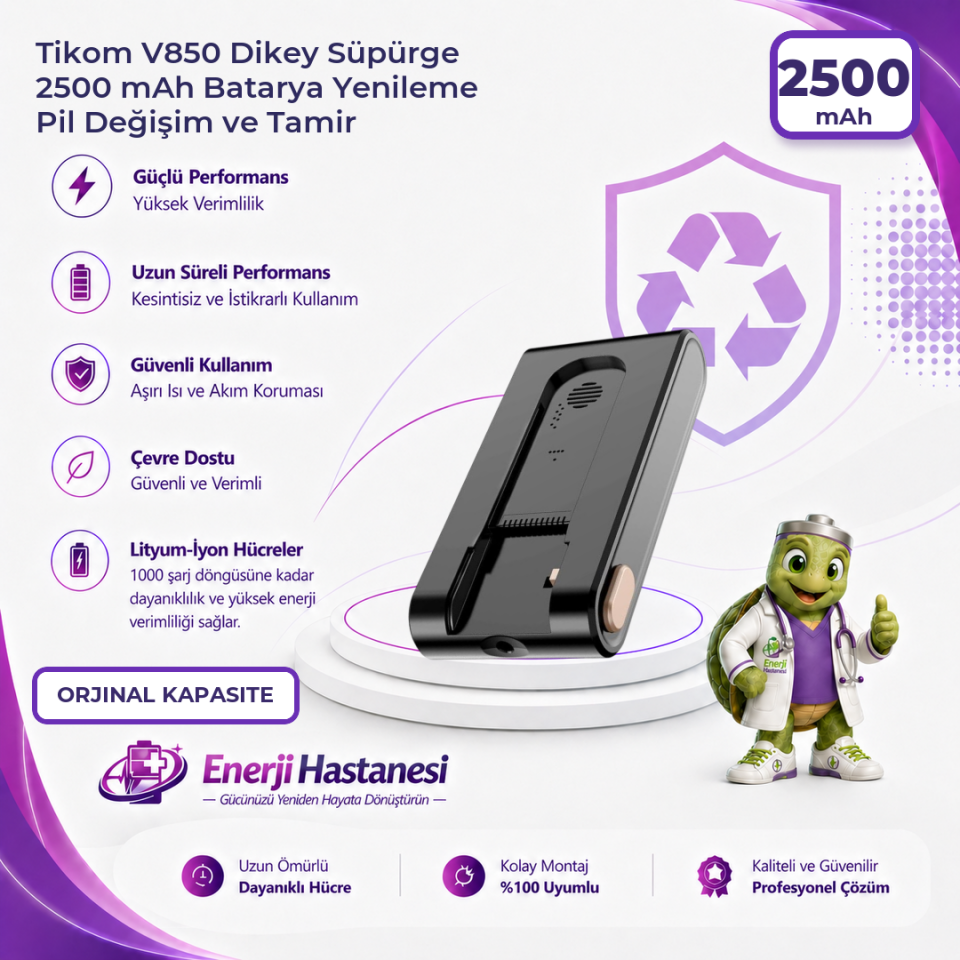 Tikom V850 Dikey Süpürge 2500 mAh Batarya Yenileme Pil Değişim ve Tamir