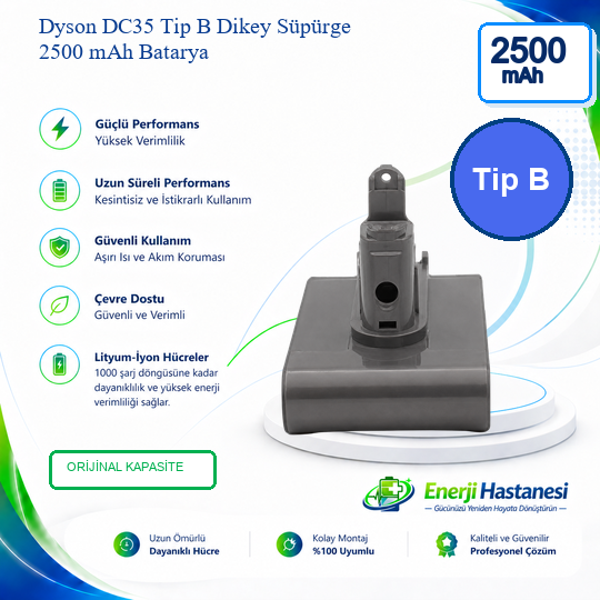 Dyson DC35 Tip B Dikey Süpürge 2500 mAh Batarya