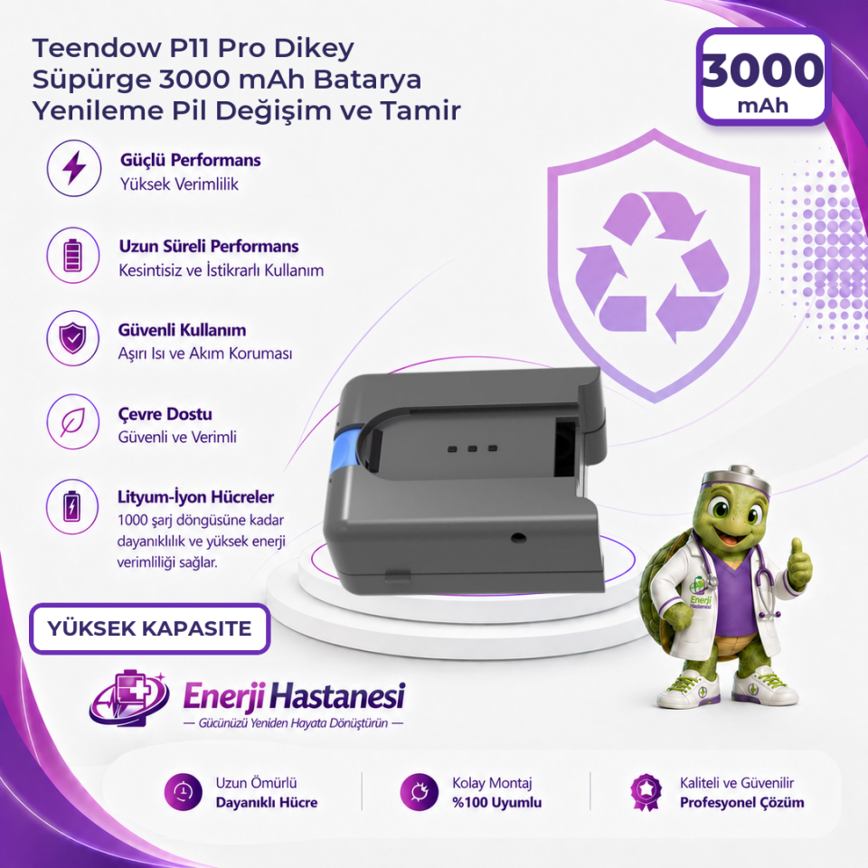 Teendow P11 Pro Dikey Süpürge 3000 mAh Batarya Yenileme Pil Değişim ve Tamir