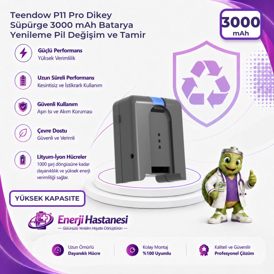 Teendow P11 Pro Dikey Süpürge 3000 mAh Batarya Yenileme Pil Değişim ve Tamir