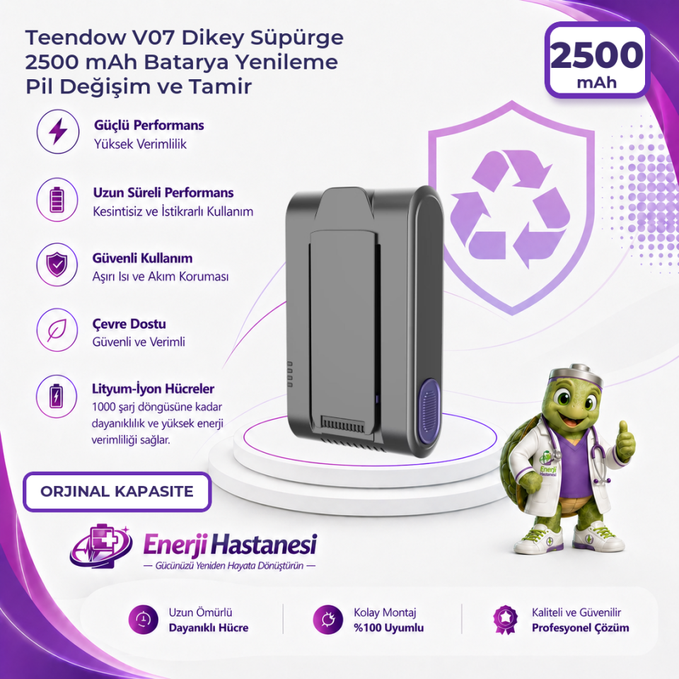 Teendow V07 Dikey Süpürge 2500 mAh Batarya Yenileme Pil Değişim ve Tamir