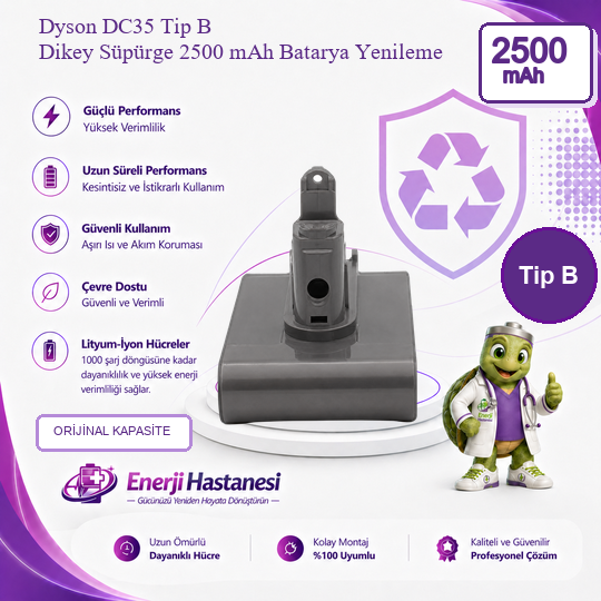 Dyson DC35 Tip B Dikey Süpürge 2500 mAh Batarya Yenileme