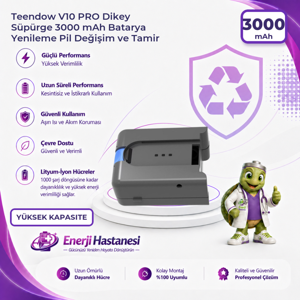 Teendow V10 PRO Dikey Süpürge 3000 mAh Batarya Yenileme Pil Değişim ve Tamir