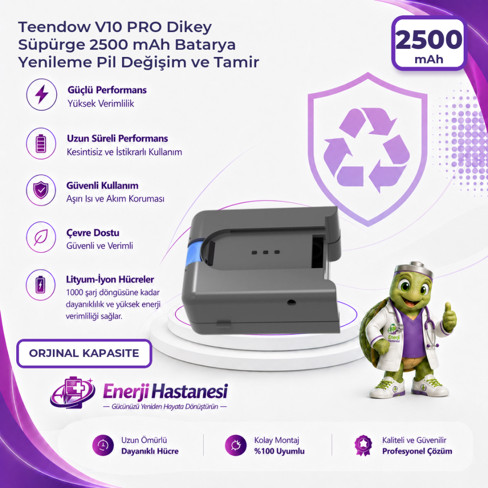 Teendow V10 PRO Dikey Süpürge 2500 mAh Batarya Yenileme Pil Değişim ve Tamir