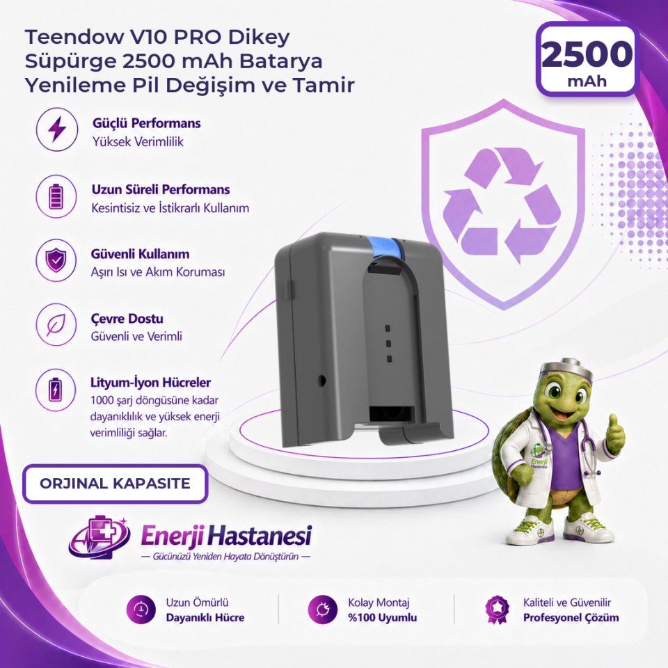 Teendow V10 PRO Dikey Süpürge 2500 mAh Batarya Yenileme Pil Değişim ve Tamir