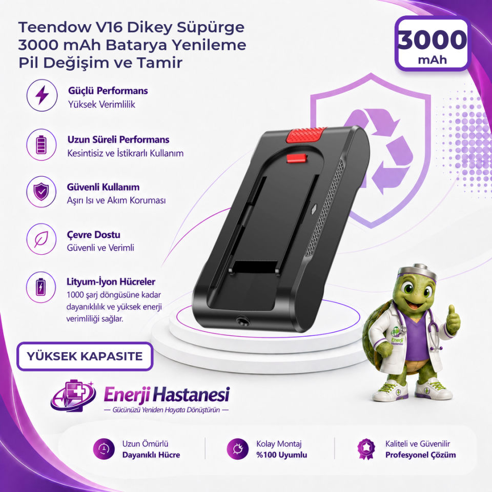 Teendow V16 Dikey Süpürge 3000 mAh Batarya Yenileme Pil Değişim ve Tamir