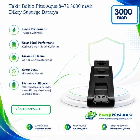 Fakir Bolt x Plus Aqua 8472 Dikey Süpürge 3000 mAh Batarya