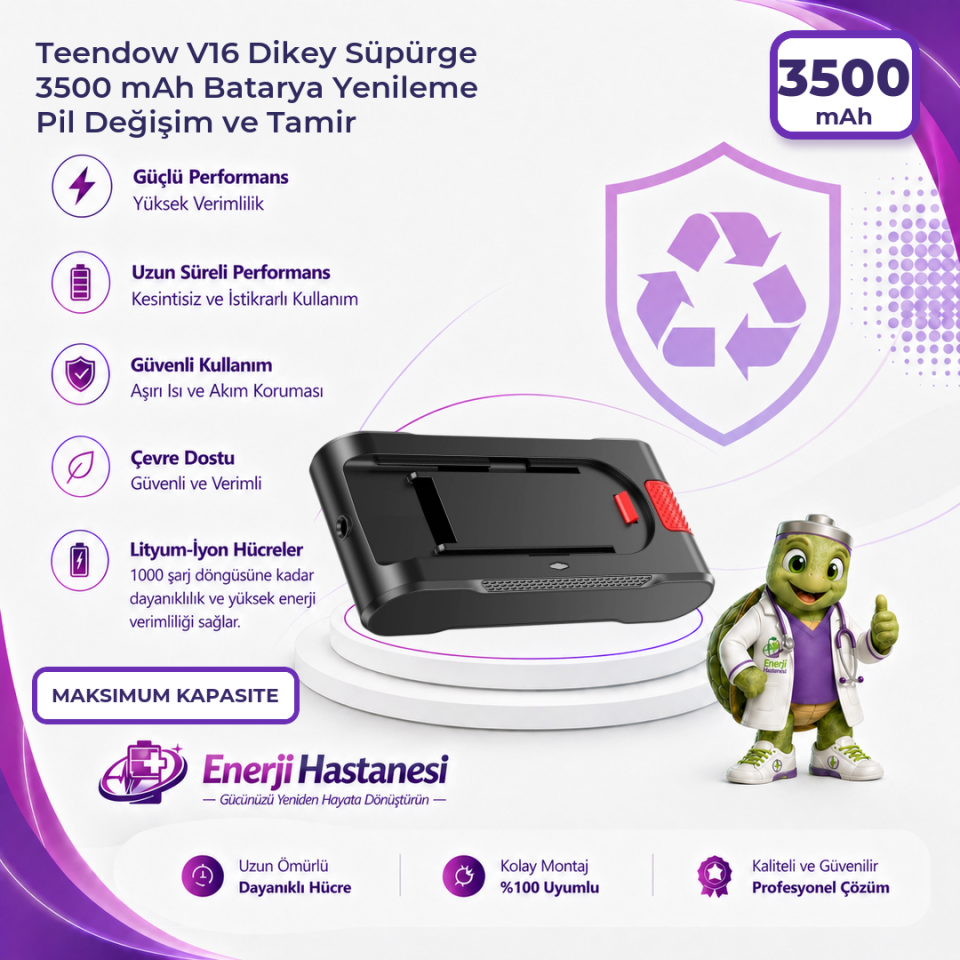 Teendow V16 Dikey Süpürge 3500 mAh Batarya Yenileme Pil Değişim ve Tamir