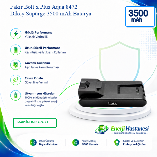 Fakir Bolt x Plus Aqua 8472 Dikey Süpürge 3500 mAh Batarya