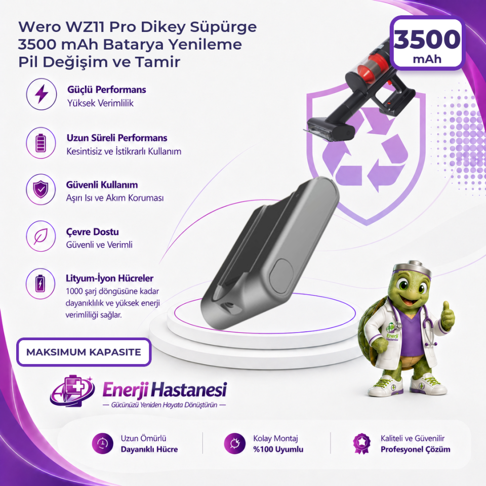 Wero WZ11 Pro Dikey Süpürge 3500 mAh Batarya Yenileme Pil Değişim ve Tamir