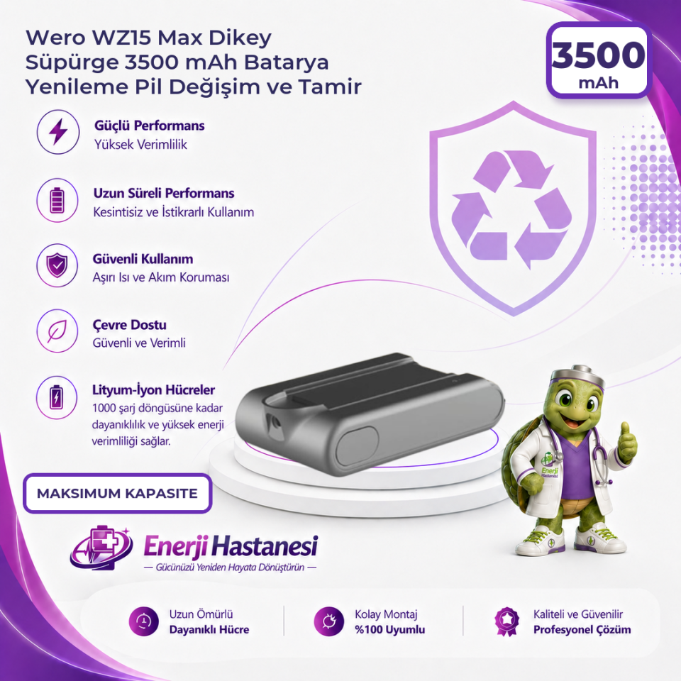 Wero WZ15 Max Dikey Süpürge 3500 mAh Batarya Yenileme Pil Değişim ve Tamir