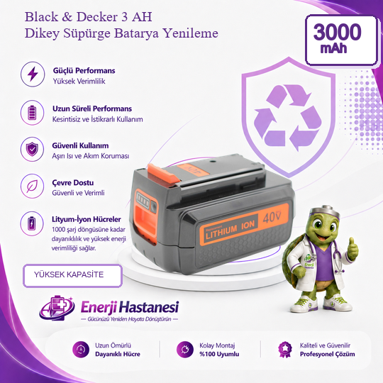 Black & Decker 3 AH Dikey Süpürge Batarya Yenileme