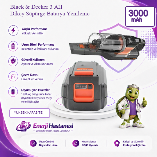 Black & Decker 3 AH Dikey Süpürge Batarya Yenileme