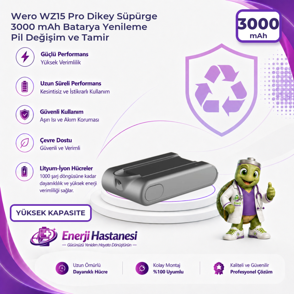 Wero WZ15 Pro Dikey Süpürge 3000 mAh Batarya Yenileme Pil Değişim ve Tamir