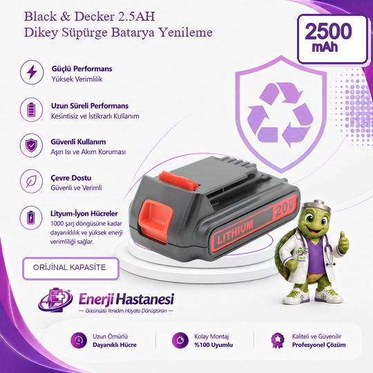 Black & Decker 2.5AH Dikey Süpürge Batarya Yenileme