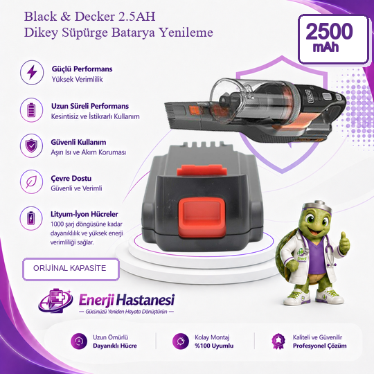 Black & Decker 2.5AH Dikey Süpürge Batarya Yenileme