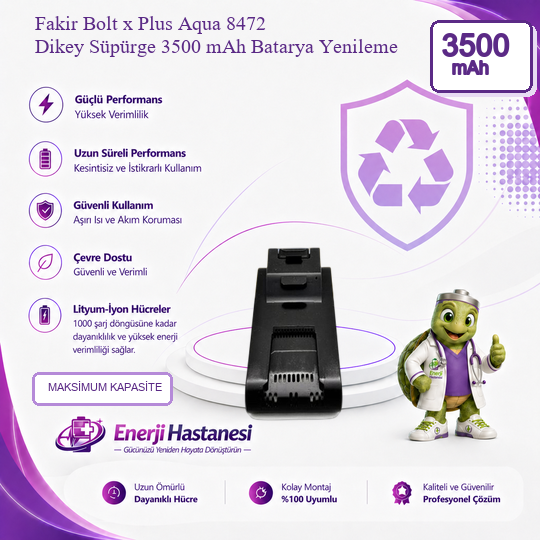 Fakir Bolt x Plus Aqua 8472 Dikey Süpürge 3500 mAh Batarya Yenileme