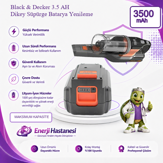 Black & Decker 3.5 AH Dikey Süpürge Batarya Yenileme