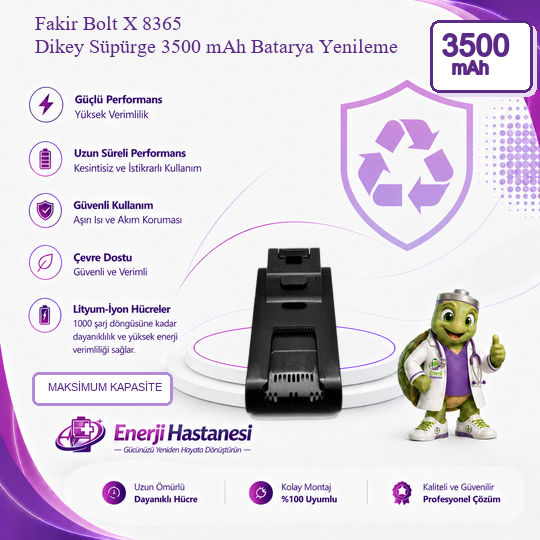 Fakir Bolt X 8365 Dikey Süpürge 3500 mAh Batarya Yenileme