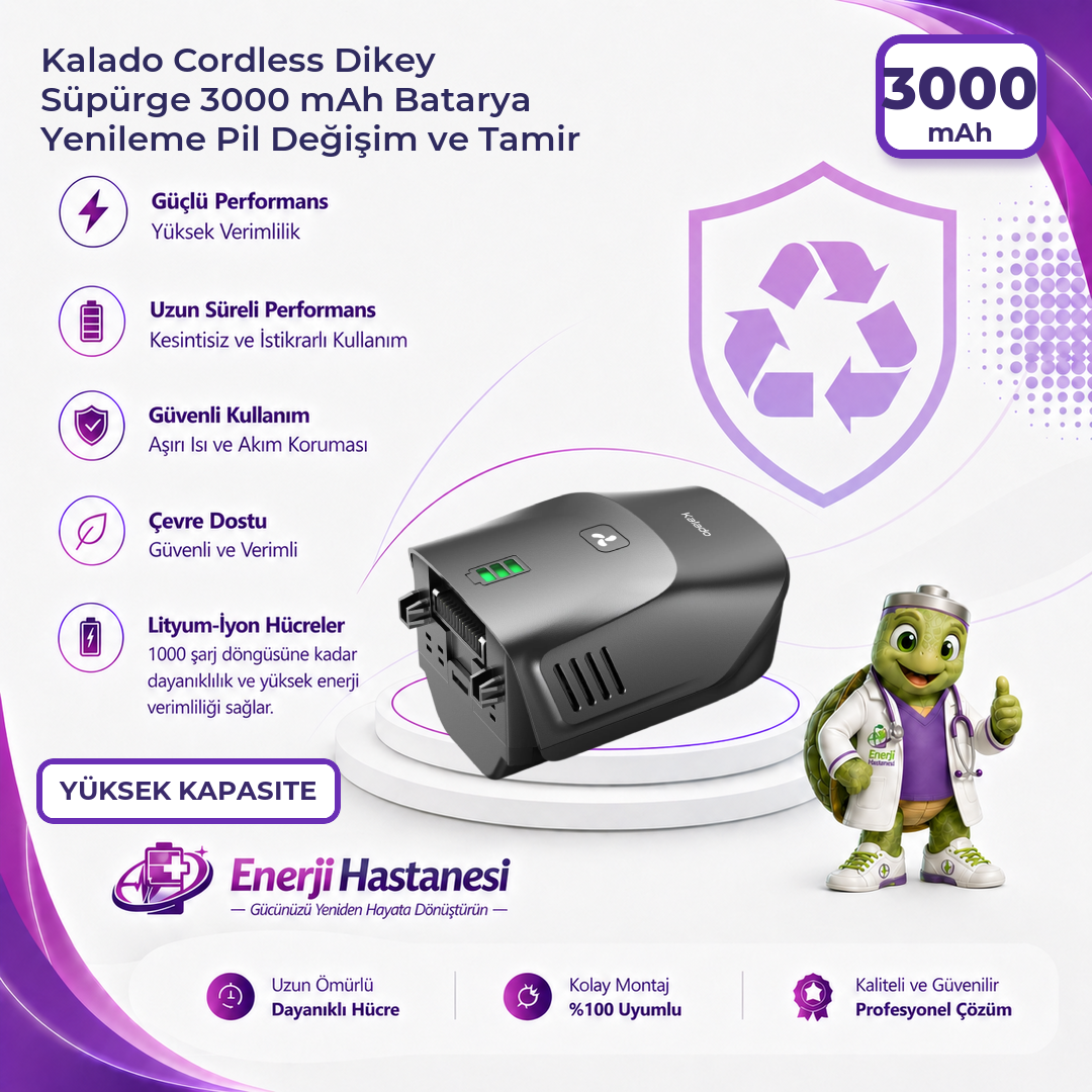 Kalado Cordless Dikey Süpürge 3000 mAh Batarya Yenileme Pil Değişim ve Tamir