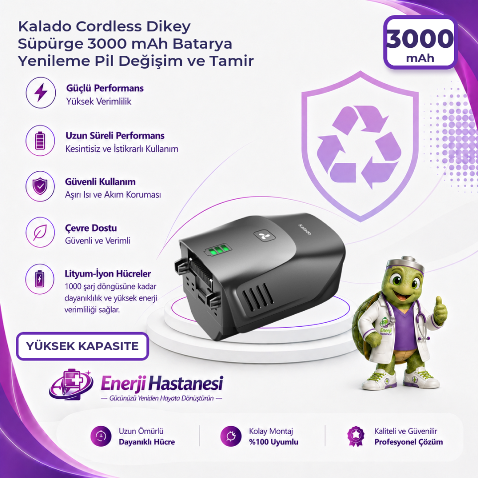 Kalado Cordless Dikey Süpürge 3000 mAh Batarya Yenileme Pil Değişim ve Tamir