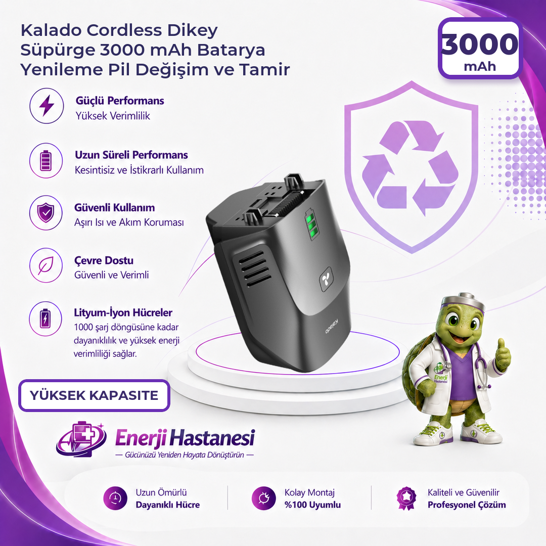 Kalado Cordless Dikey Süpürge 3000 mAh Batarya Yenileme Pil Değişim ve Tamir