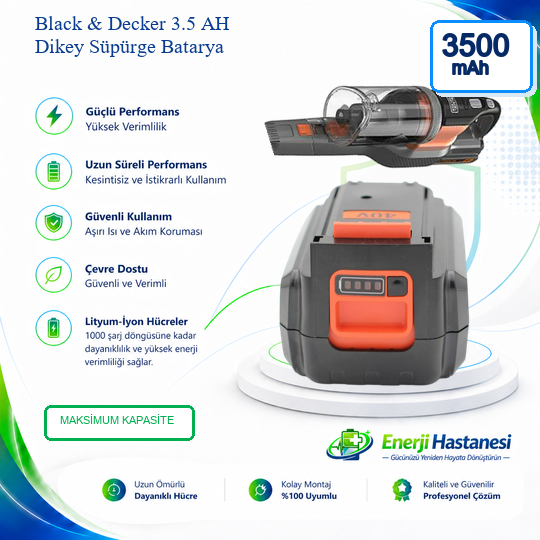Black & Decker 3.5 AH Dikey Süpürge Batarya