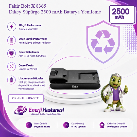 Fakir Bolt x 8159 Dikey Süpürge 3500 mAh Batarya Yenileme