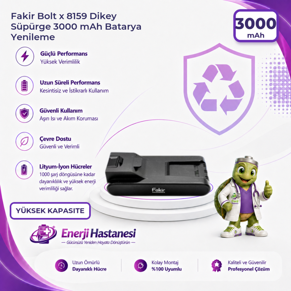 Fakir Bolt x 8159 Dikey Süpürge 3000 mAh Batarya Yenileme