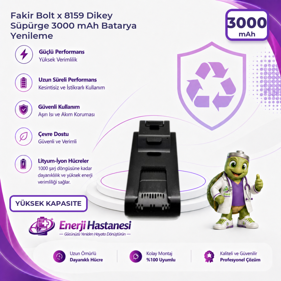 Fakir Bolt x 8159 Dikey Süpürge 3000 mAh Batarya Yenileme