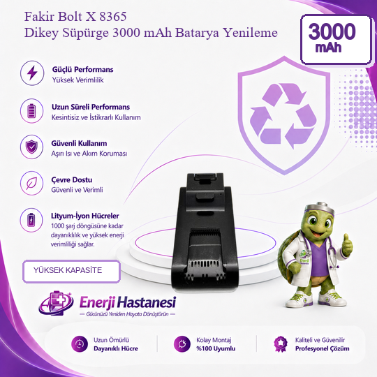 Fakir Bolt X 8365 Dikey Süpürge 3000 mAh Batarya Yenileme