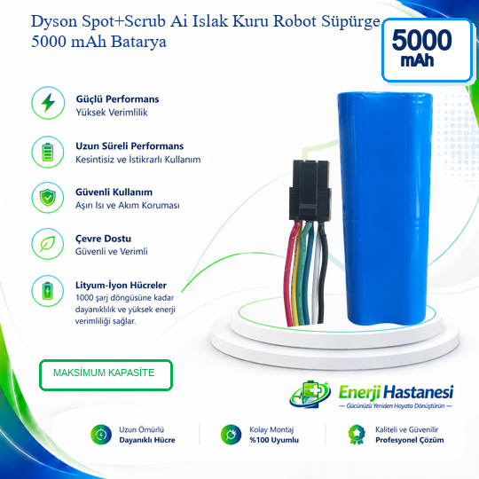 Dyson Spot+Scrub Ai Islak Kuru Robot Süpürge 5000 mAh Batarya