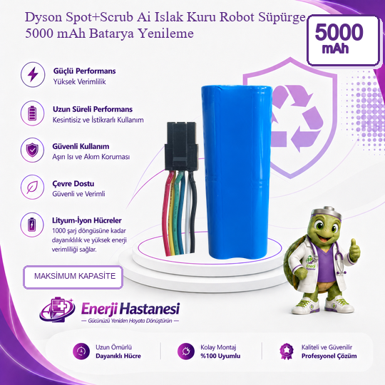Dyson Spot+Scrub Ai Islak Kuru Robot Süpürge 5000 mAh Batarya Yenileme