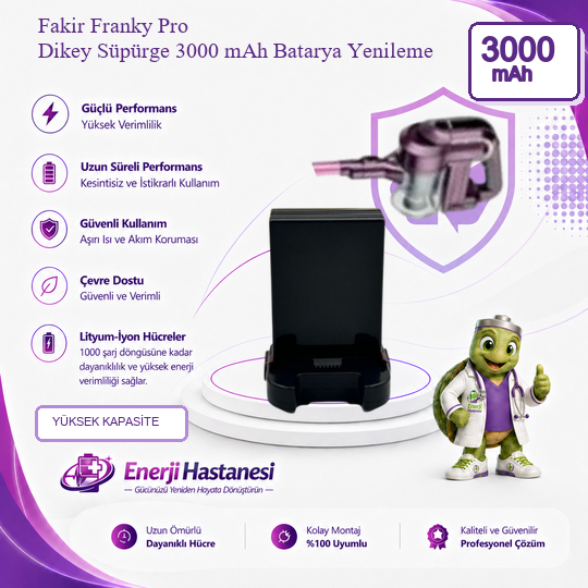 Fakir Franky Pro Dikey Süpürge 3000 mAh Batarya Yenileme